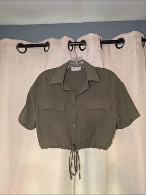 Drawstring Crop Shirt in Olive - Unbranded Women’s Top